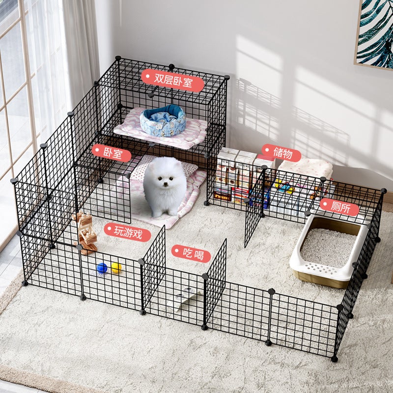 Cat Cage Diy Indoor Wrought Iron Pet Cage Iron Mesh Fence Two-Story Small Cat House Puppy Kennel With Storage Rack - Image 2
