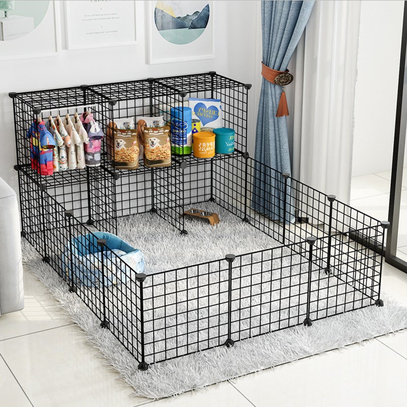 Cat Cage Diy Indoor Wrought Iron Pet Cage Iron Mesh Fence Two-Story Small Cat House Puppy Kennel With Storage Rack - Image 3