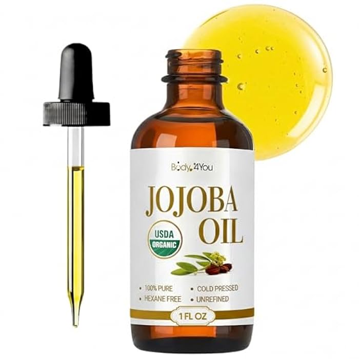 BodyJ4You زيت الجوجوبا العضوي BodyJ4You للبشرة - عضوي من وزارة الزراعة الأمريكية 100% نقي وطبيعي - تدليك الوجه باستخدام غوا شا - تقشير الوجه - تدليك فروة الرأس - غير مكرر مضغوط على البارد خالي من الهكسان - شمع ناقل أساسي - 1 أونصة سائلة - Image 1