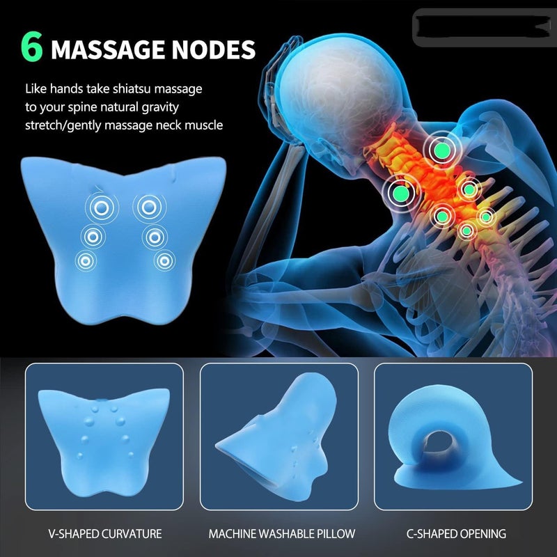 DOLTAS Neck and Shoulder Relaxer for Tmj Pain Relief and Cervical Traction Device for Spine Alignment | Neck Stretcher Chiropractic Pillow for Neck Pain Relief (Blue) - Image 1