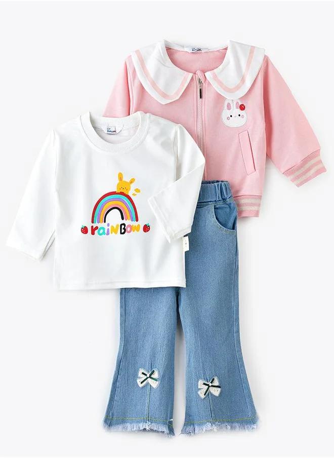 بيبي كلو Adorable Pink Bunny Jacket, T-shirt and Pant Set for Girls