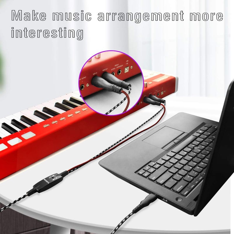 NUOSIYA MIDI Cable, MIDI to USB Interface Cable 4.5FT,MIDI Interface in-Out to USB Cord Adapter with Indicator for Piano Keyboard to PC Mac Laptop,Arranger Keyboard Tool - Image 3
