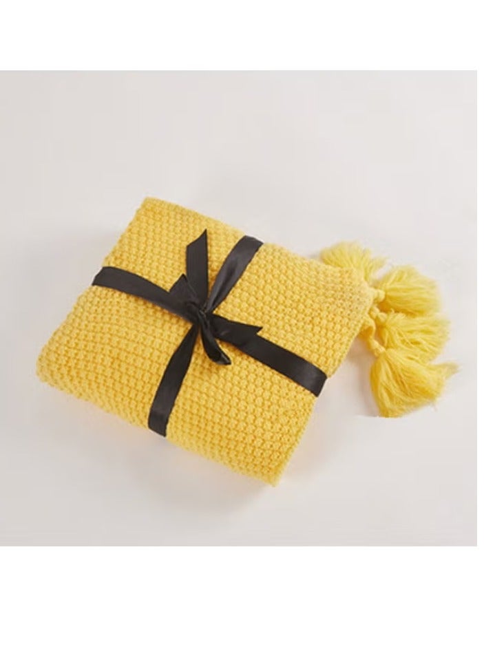 إيزي سو بطانية دافئة بتصميم مزين بأشكال الشرابة بوليستر أصفر 130x170سم