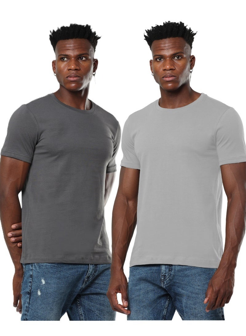 2 Pack Premium Men's T-Shirt 100% Organic Cotton Super Combed Biowash Crew Neck Soft Breathable 180 GSM - Image 1