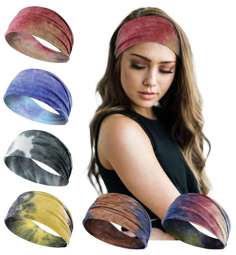 TERSE TERSE Womens Headbands 6 Count  Cute Tie Dye Soft Cloth NonSlip Sweat Wicking Workout Yoga Running Hair Bands for Short Hair Fashion Headbands for Women 