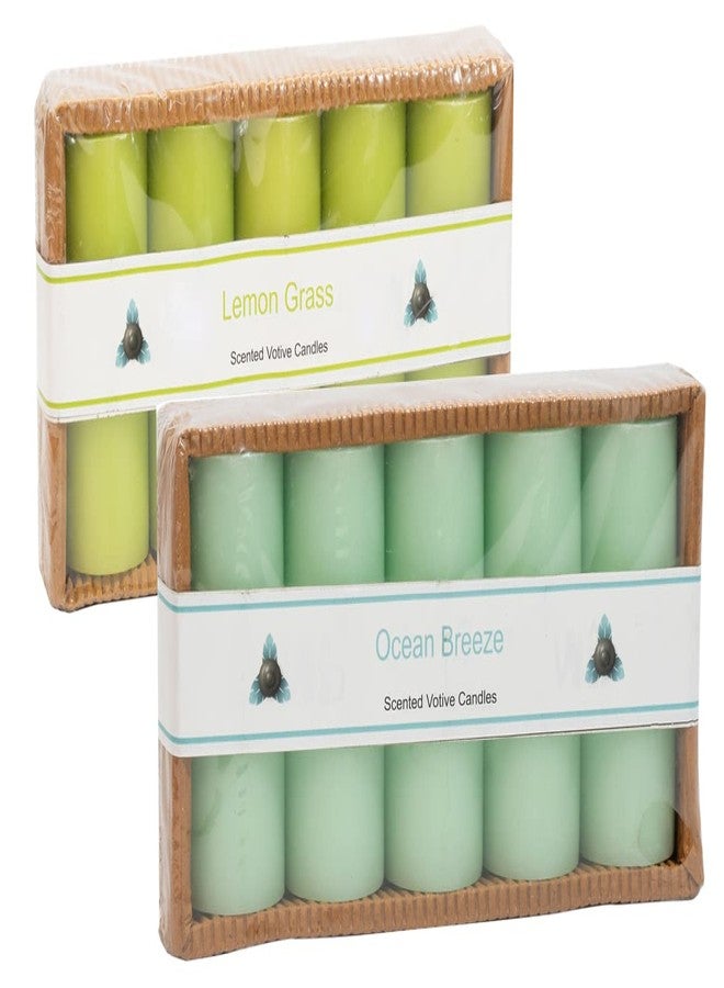 Stone & Feather Combo Pack Lemon Grass & Ocean Breeze Scented Pillar Candles, Pack of 5, Burning Time- 10-12 Hours, for Home Decoration, Diwali, Christmas, Wedding, Anniversary - Image 1