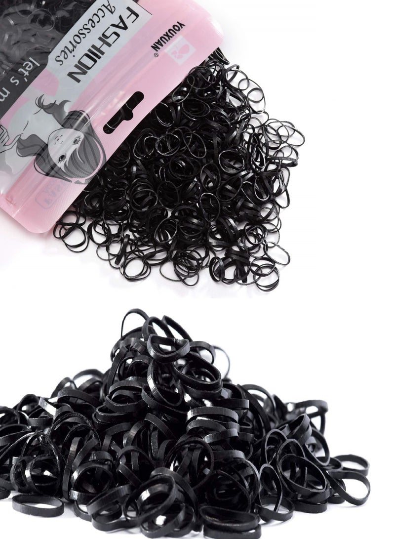 ربطات شعر مطاطية سوداء لامعة من سكاي شاين (عبوة من ١٠٠٠ ربطة) - ربطات شعر متينة وعالية الجودة للفتيات والنساء والمراهقات | لطيفة على الشعر، ثبات قوي لجميع الأعمار - Image 1