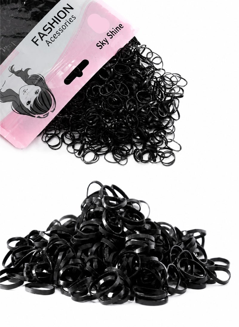 سكاي شاين ربطات شعر مطاطية سوداء لامعة من سكاي شاين (عبوة من ١٠٠٠ ربطة) - ربطات شعر متينة وعالية الجودة للفتيات والنساء والمراهقات | لطيفة على الشعر، ثبات قوي لجميع الأعمار - Image 1