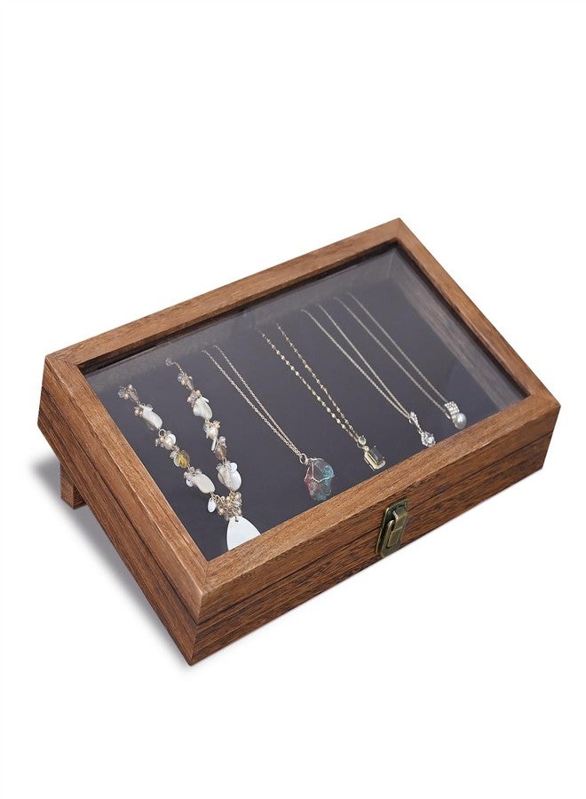 MOOCA Tempered-Glass Top Wooden Jewelry Display Case with Removable Base, Black Luxurious Velvet Jewelry Display Pad & 20 Removable Pins, Deeper 2.2" Design for Collectibles, Brown Color - Image 5