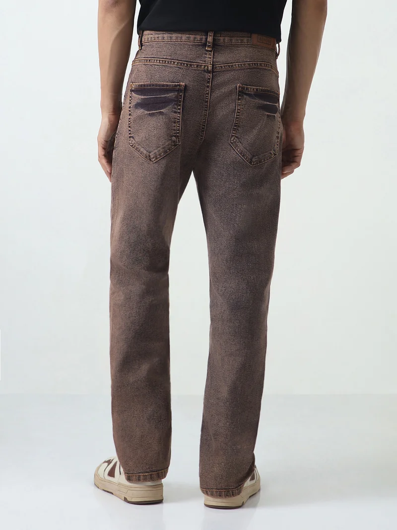Urbano Fashion  Urbano Fashion Men's Light Brown Straight Fit Heavy Washed Jeans Stretchable for Men | Best Price UAE