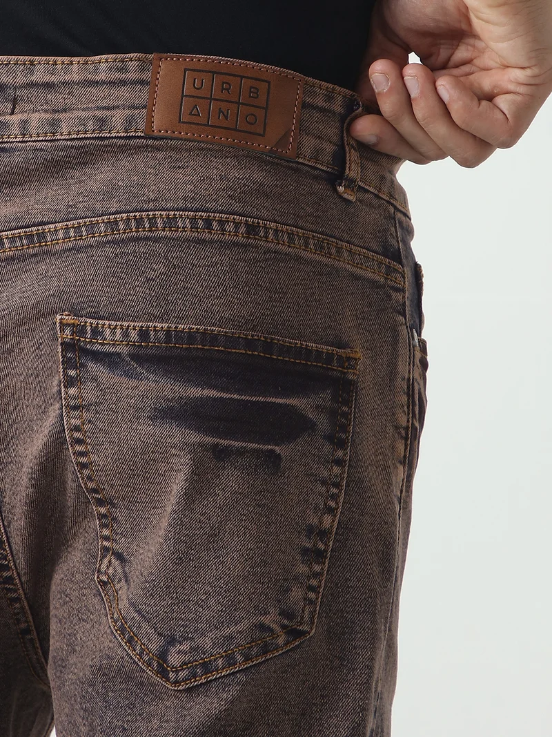 Urbano Fashion  Urbano Fashion Men's Light Brown Straight Fit Heavy Washed Jeans Stretchable for Men | Best Price UAE