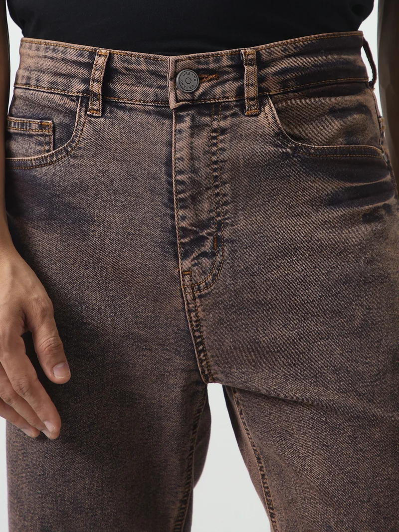 Urbano Fashion  Urbano Fashion Men's Light Brown Straight Fit Heavy Washed Jeans Stretchable for Men | Best Price UAE