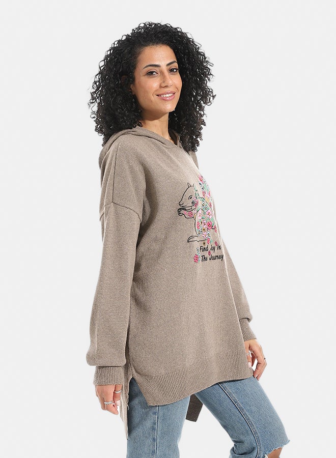 Andora Printed Long Sleeves Hoodie _ Beige - Image 3