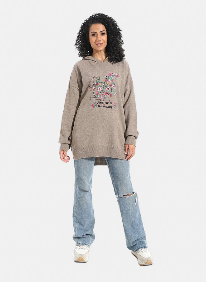 Andora Printed Long Sleeves Hoodie _ Beige - Image 4