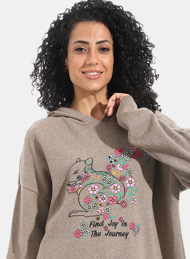 Andora Printed Long Sleeves Hoodie _ Beige - Image 2