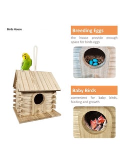 MAJIBAO Birds House, Hanging Wooden, Home Design, Rope Hanging, Small And Medium Size Birds, Strong, Durable & Reliable, Breeding, Nesting, Access Through The Hole, Wooden, 18 Cm Height  - Image 2