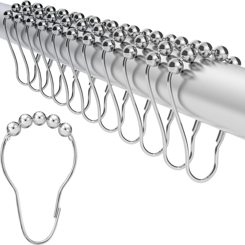 Style Keepers 60 Pcs Shower Curtain Hook Rings, Stainless Steel Roller Balls Bath Curtain Rings for Bathroom Shower Curtain Rods, Rust-Resistant Shower Curtain Hooks Rings for Bathroom (7 x 3.5 cm, Silver) (60) - Image 2
