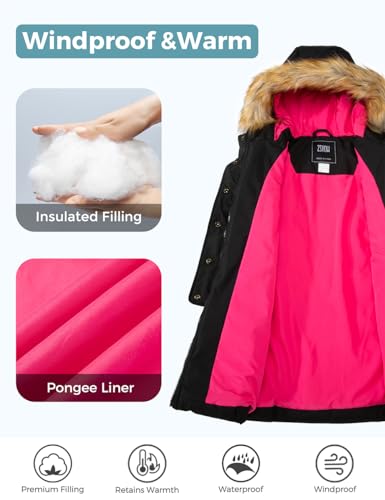 ZSHOW Girls' Waterproof Winter Coat Warm Long Puffer Jacket Hooded Parka(Black,10-12) - Image 4