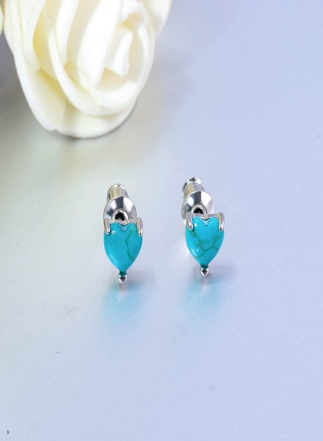 CiNily Turquoise Earrings for Women, Heart Turquoise Studs Hypoallergenic Earrings for Sensitive Ears 5 mm - Image 5