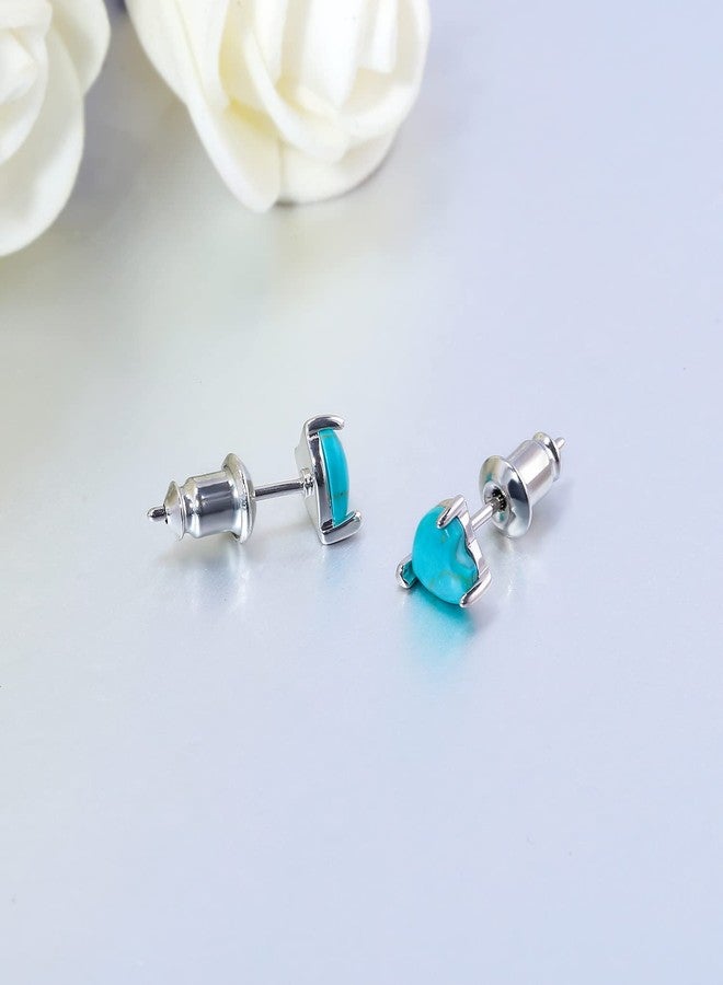 CiNily Turquoise Earrings for Women, Heart Turquoise Studs Hypoallergenic Earrings for Sensitive Ears 5 mm - Image 4