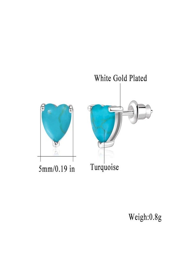 CiNily Turquoise Earrings for Women, Heart Turquoise Studs Hypoallergenic Earrings for Sensitive Ears 5 mm - Image 2