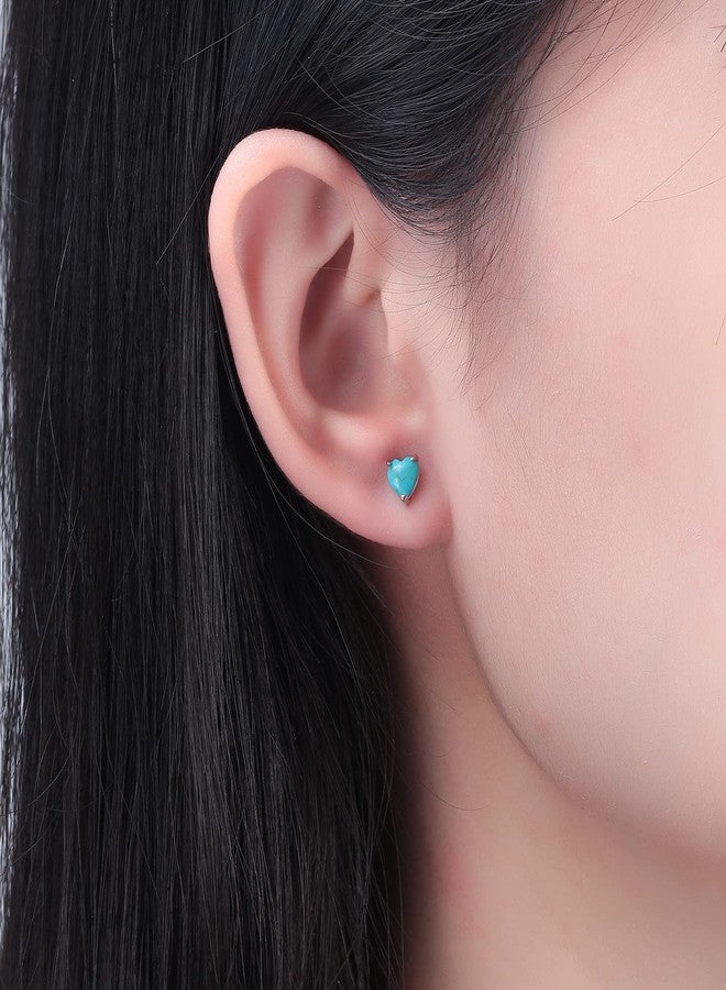 CiNily Turquoise Earrings for Women, Heart Turquoise Studs Hypoallergenic Earrings for Sensitive Ears 5 mm - Image 3