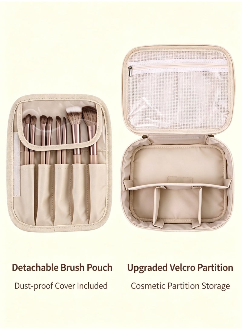 Woofixer Travel Waterproof Makeup Bag, Cosmetic Organizer with Dividers & Brush Compartments, Portable Toiletry Case for Women & Girls - Image 3