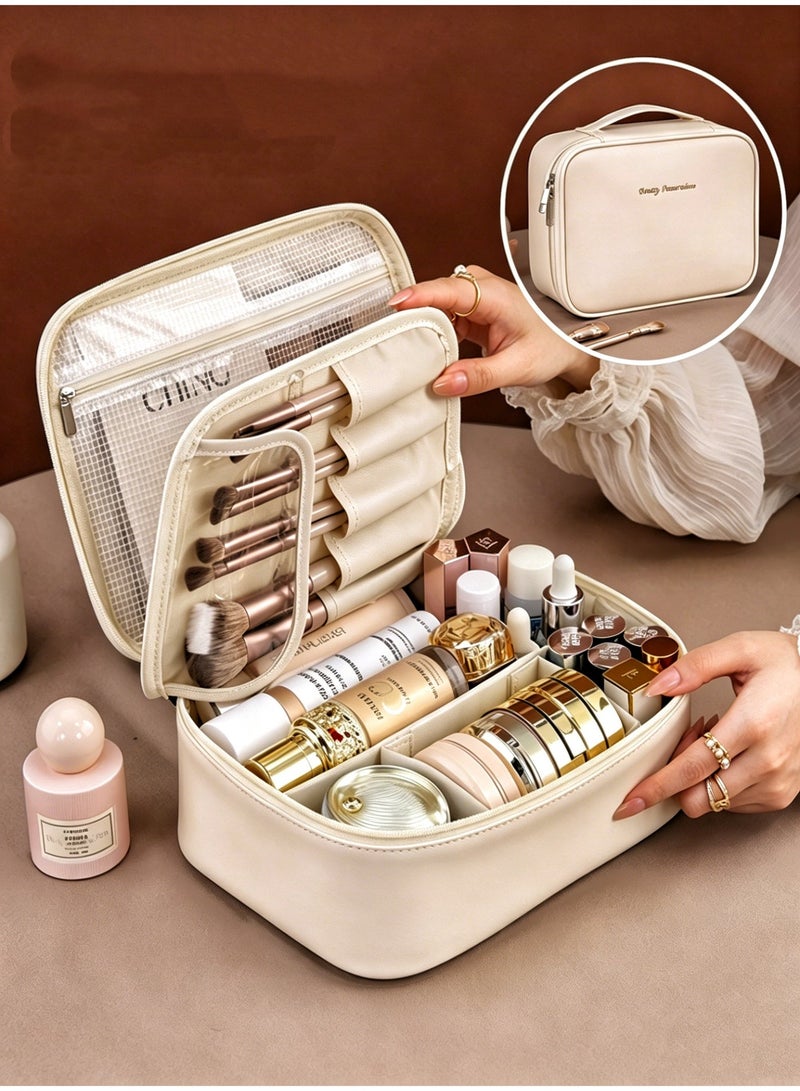 Woofixer Travel Waterproof Makeup Bag, Cosmetic Organizer with Dividers & Brush Compartments, Portable Toiletry Case for Women & Girls - Image 1