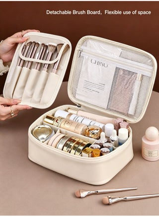 Travel Makeup Bag Gift for Women, Soft PU Leather Cosmetic Bags, Waterproof Toiletry Bag, Portable Wide Open Pouch, Travel Cosmetic Bag with Divider and Handle, Medium, - view 2