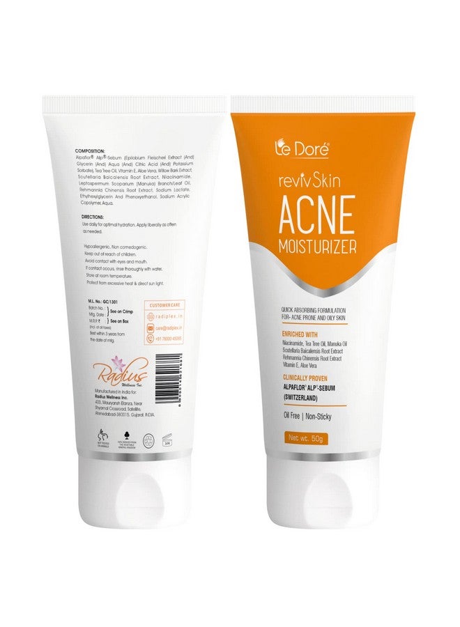 Le Dore Revivskin Acne Moisturizer Gel Enriched With Niacinamide Vitamin E Aloe Vera And Clinically Proven Natural Actives | For Acne Prone And Oily Skin (50 Gm) - Image 2