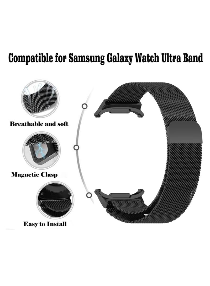 KASTWAVE Band Compatible with Samsung Galaxy Watch Ultra Band, Mesh Stainless Steel Metal Replacement Strap, Magnetic Clasp Replacement Bands, Compatible with Galaxy Watch Ultra, Black - Image 2
