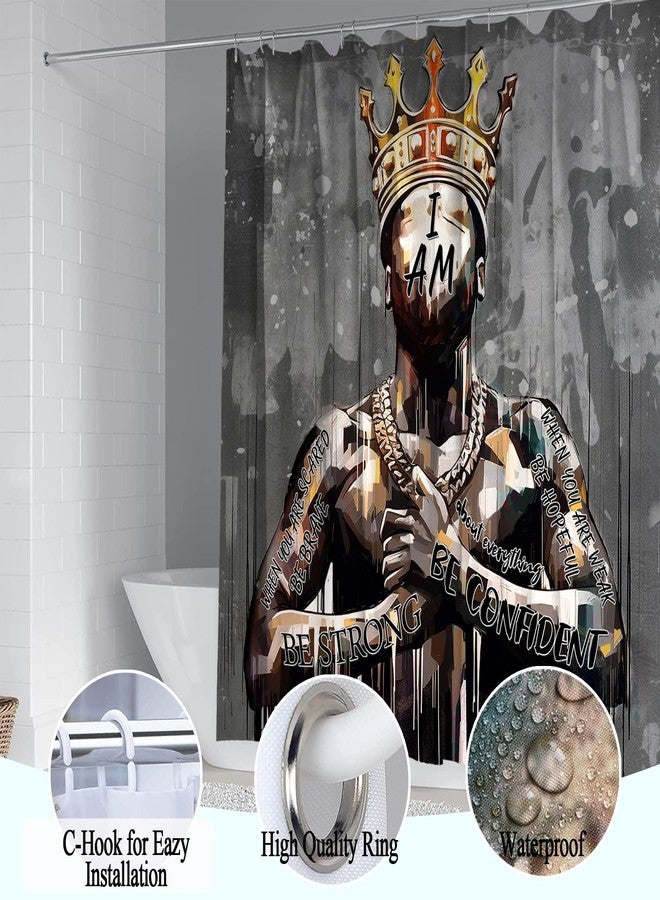 Omebero Black King Shower Curtain Set with Hooks, Powerful African American Praying Man Shower Curtains with Rugs Toilet Lid Cover Bath Mat, Cool Black Man Waterproof Bathroom Decor Shower Curtain Sets - Image 5