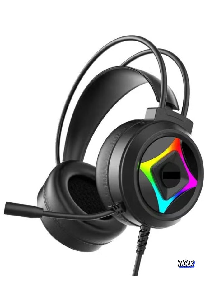 TIGER G101 Gaming Headset with LED Backlight, 50mm Horn Drivers, PU Leather Ear Pads, Dual 3.5mm Audio Jacks, USB Connection, Built-in Microphone, Immersive Sound Experience for PC, PS4, Xbox, and More - Image 1