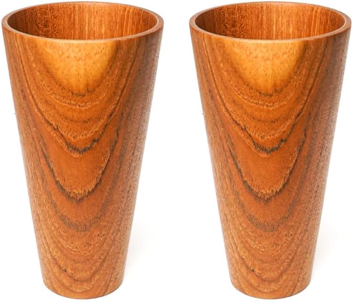 Rainforest Bowls Set of 2 Tall Straight Sided Javanese Teak Wood Cup 350ml 12 oz Great for TeaCoffeeMilk Hot  Cold Drinks UltraDurable Premium Wooden Cup Handcrafted by Indonesian Artisans  - Image 1