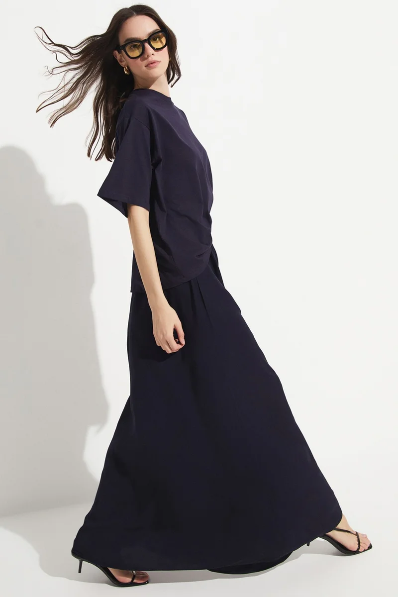 JUNE Elastic Waist Maxi 100% Viscose Skirt