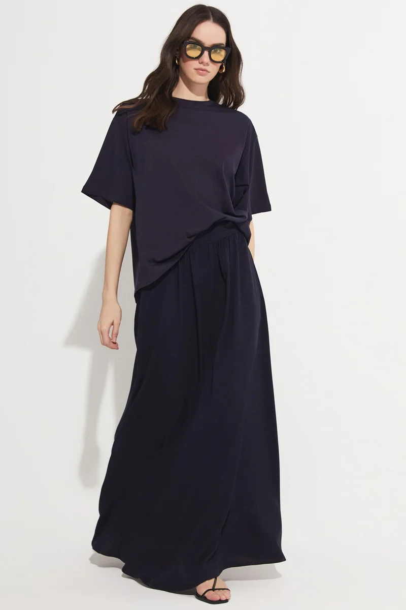 JUNE Elastic Waist Maxi 100% Viscose Skirt