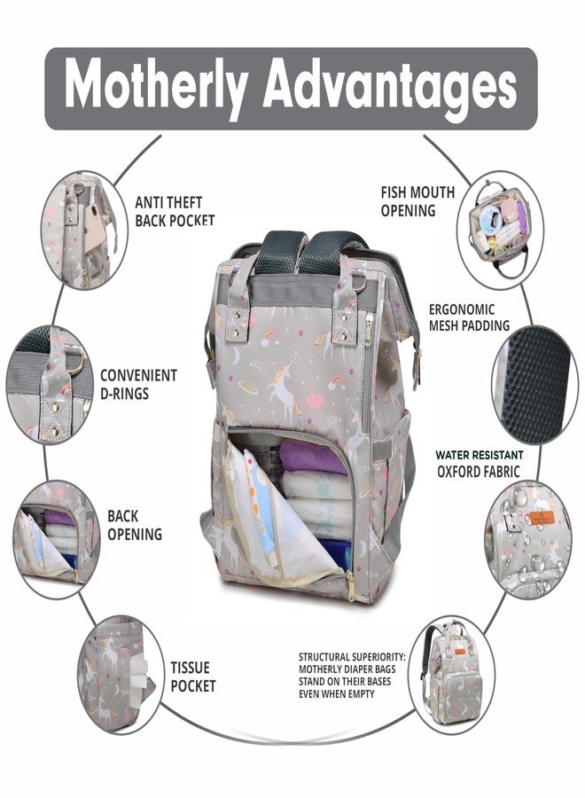 Motherly Elegant Diaper Bag for Mothers for Travel, Maternity Bag for Newborn Baby, Mothers Travelling Bag, Multipocket Water Resistant Baby Bag, Hospital Bag for Moms with Warranty (Unicorn Gray) - Image 3