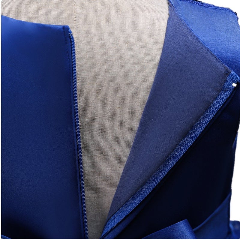 DreamHigh Wedding Flower Girl's Ruffles Lace Cute Bow Waist Evening Dress up Royal Blue 13-14 Years - Image 2