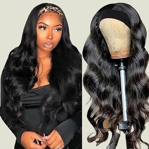 Miss Lee Headband Wig Body Wave Human Hair Headband Wigs For Black Women 12inch 150% Density Natural Black （12inch,Headband wig） - Image 1