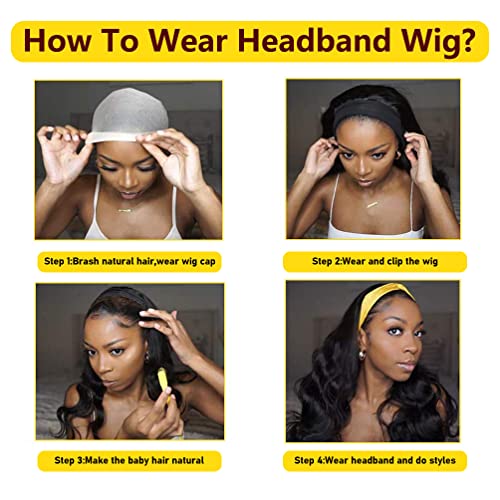 Miss Lee Headband Wig Body Wave Human Hair Headband Wigs For Black Women 12inch 150% Density Natural Black （12inch,Headband wig） - Image 5