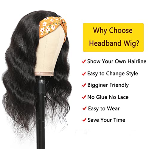 Miss Lee Headband Wig Body Wave Human Hair Headband Wigs For Black Women 12inch 150% Density Natural Black （12inch,Headband wig） - Image 3