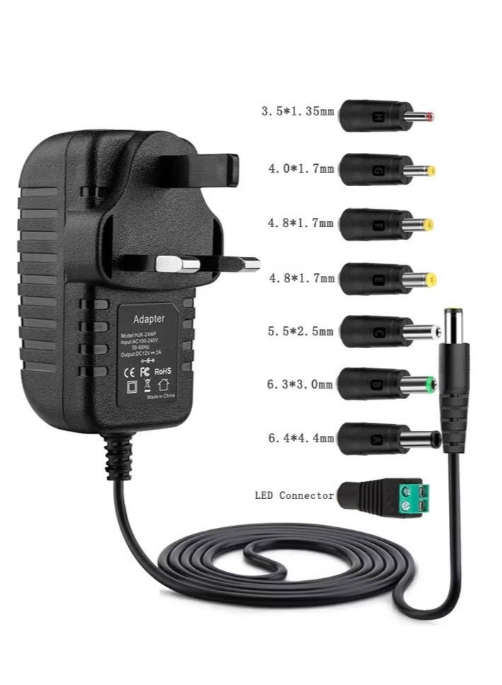 Unewshi 8 in 1 Universal 12V Power Adapter Connector Charging Cable with 8 Connector Trips for LED Strip Lights Wireless Router USB HUB Switches Security Cameras CCTV indoor and out door DVR Boxes TV Box Power - Image 1