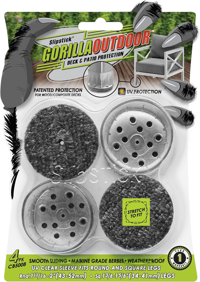 Slipstick GorillaOutdoor Berber Furniture Feet Pads with Clear Sleeve Sock (4 Pack) Outdoor Furniture Sliders for Round & Square Legs, XL - Image 1