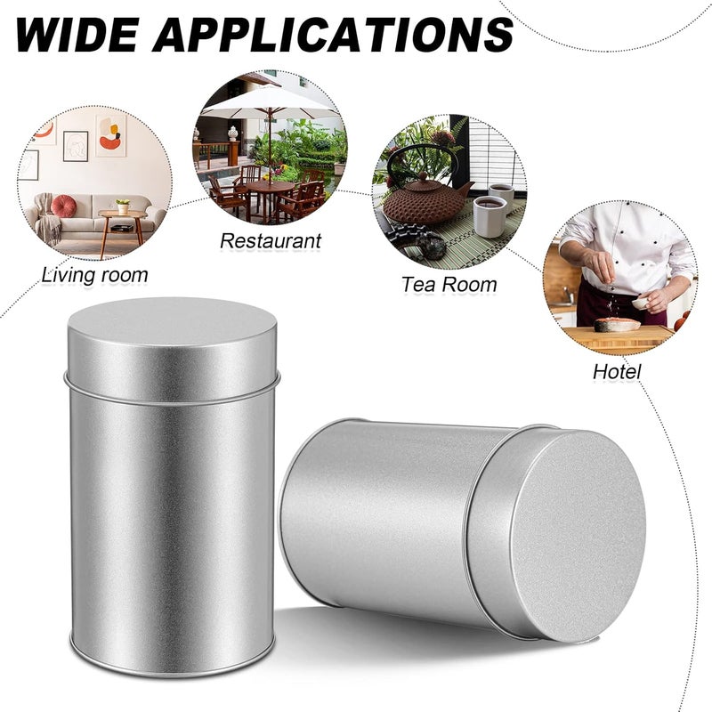 Zopeal 10 Pack Tea Tin Canister with Airtight Double Lids 12 oz Can Box Canister for Loose Leaf Tea Storage Bag Container Portable Small Kitchen for Coffee Sugar Pantry Camping Silver  - Image 4