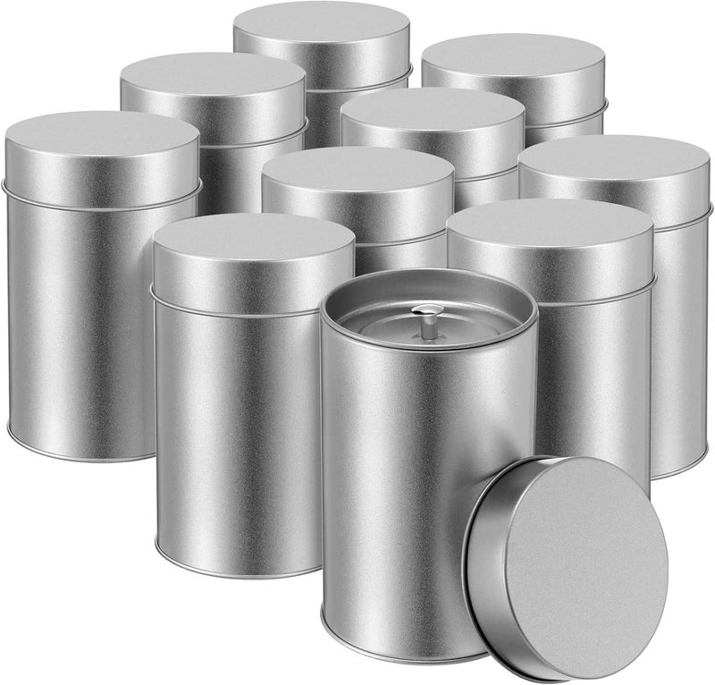 Zopeal 10 Pack Tea Tin Canister with Airtight Double Lids 12 oz Can Box Canister for Loose Leaf Tea Storage Bag Container Portable Small Kitchen for Coffee Sugar Pantry Camping Silver  - Image 1