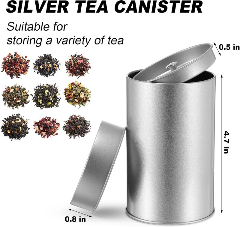 Zopeal 10 Pack Tea Tin Canister with Airtight Double Lids 12 oz Can Box Canister for Loose Leaf Tea Storage Bag Container Portable Small Kitchen for Coffee Sugar Pantry Camping Silver  - Image 3
