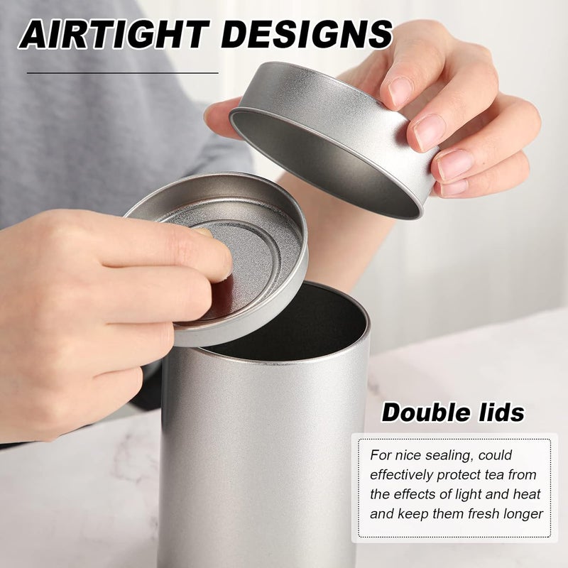 Zopeal 10 Pack Tea Tin Canister with Airtight Double Lids 12 oz Can Box Canister for Loose Leaf Tea Storage Bag Container Portable Small Kitchen for Coffee Sugar Pantry Camping Silver  - Image 5