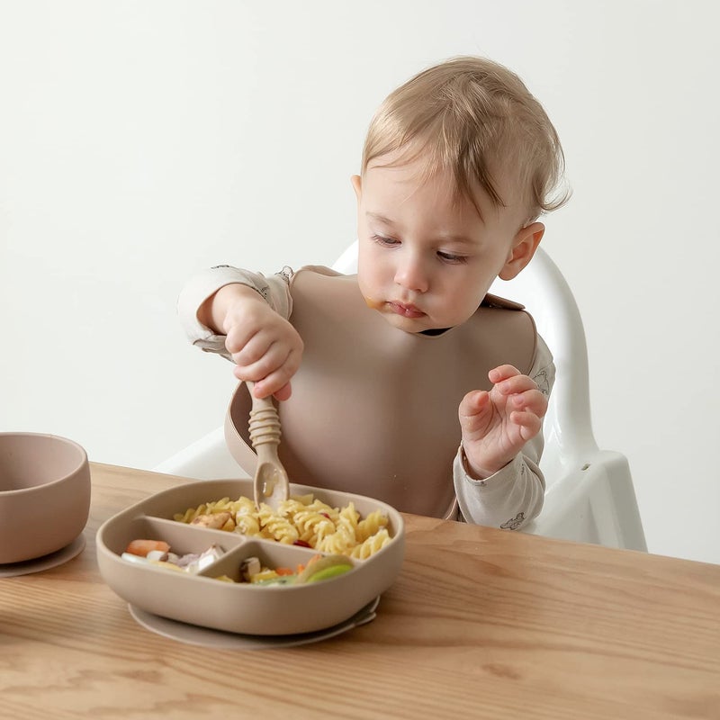 SAMiGO Silicone Baby Utensils - Self Feeding Spoons and Tiny Training Cup - First Stage Baby Led Weaning Supplies for 6 Months+ Infants - Set of 4 - Image 2
