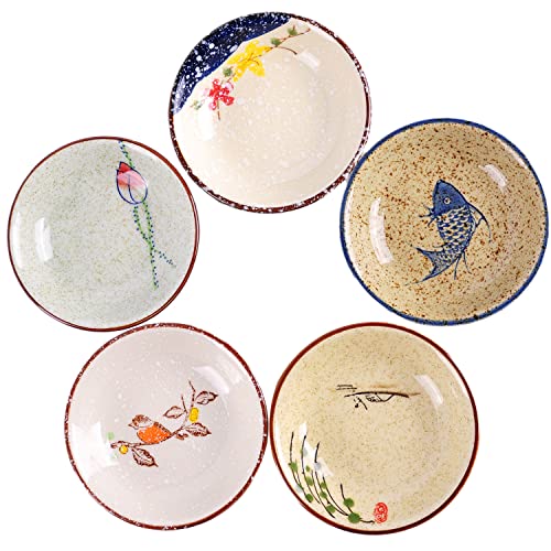 WHJY Japanese Retro Porcelain Side Dish Ceramic Side Dishes Bowl Seasoning Dishes Soy Dipping Sauce Dishes - Set of 5 - Image 1