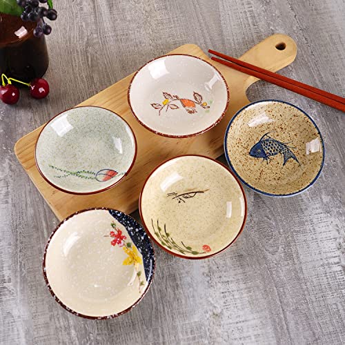 WHJY Japanese Retro Porcelain Side Dish Ceramic Side Dishes Bowl Seasoning Dishes Soy Dipping Sauce Dishes - Set of 5 - Image 5